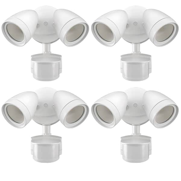 2-Head White Motion Activated Outdoor Integrated LED Security Flood Light 1200 to 2400 Lumens Boost 3 CCT (4-Pack)