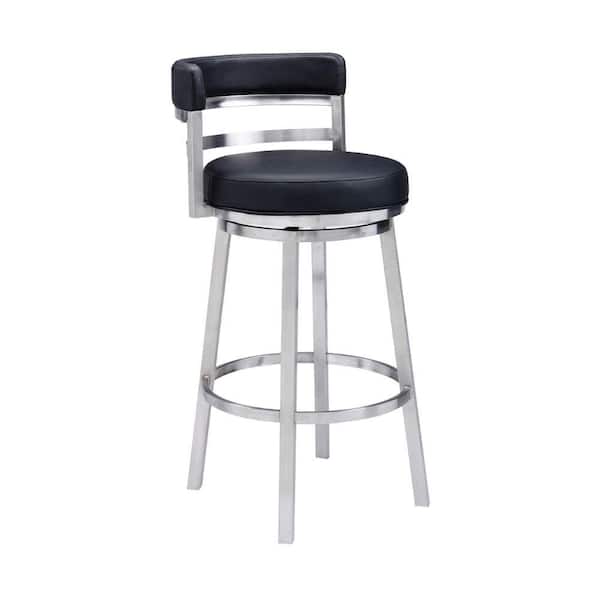 Benjara 26 in. Black Low Back Metal Frame Counter stool Chair with Faux Leather Seat