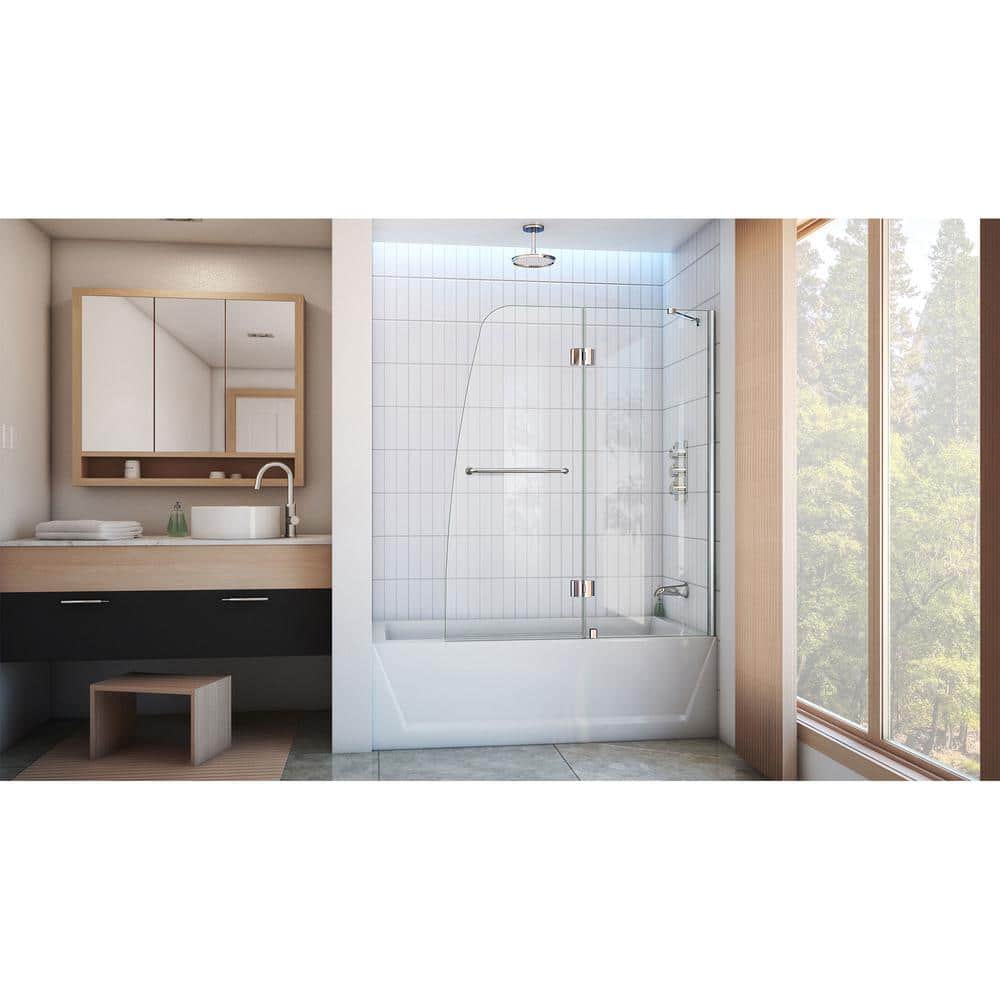 Aqua 48" Clear Glass Frameless Hinged Tub Door with Brushed Nickel Hardware