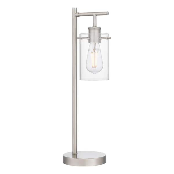 Hampton Bay Regan 20 in. Brushed Nickel Table Lamp with Clear Glass Shade