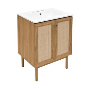 Classe 24 in. Bathroom Vanity in Oak with White, 3-Hole Ceramic Sink Top