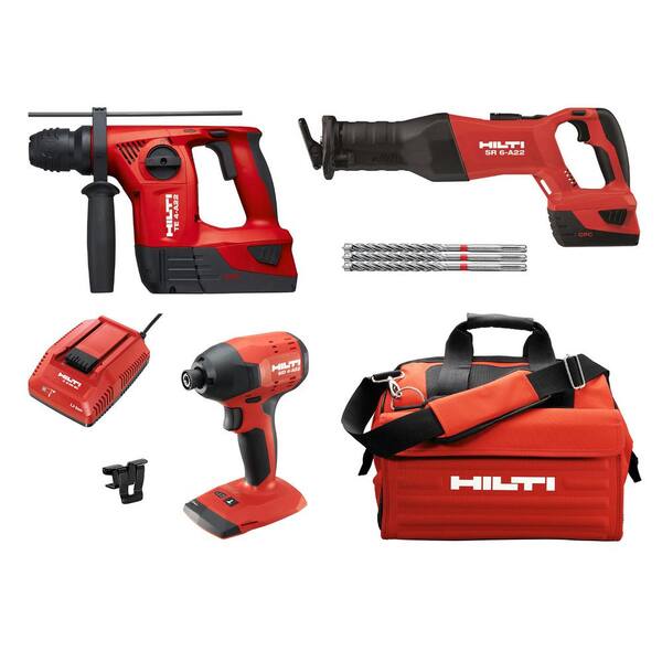 Hilti 22-Volt Lithium-Ion Cordless SDS Chuck Hammer Drill/Reciprocating Saw/Impact Drill Driver Combo Kit (3-Tool)