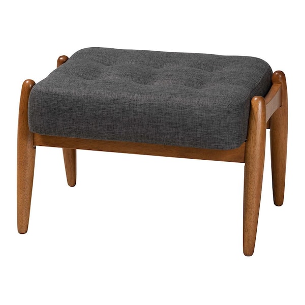 Baxton Studio Jeanine Dark Grey and Walnut Brown Fabric Ottoman Footstool