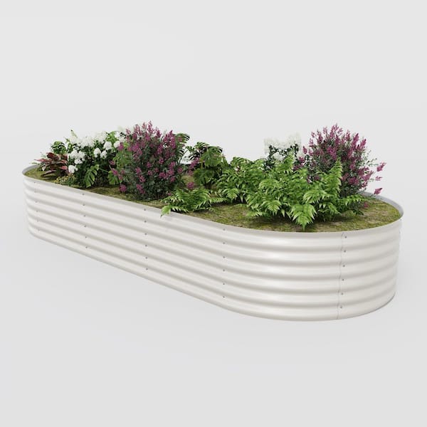 Garvee 118.2 in. x 47.2 in. x 17.3 in. Outdoor Oval Galvanized Steel Raised Garden Bed in Beige