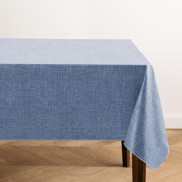 Threadmade Home Monterey Linen Texture Vinyl Indoor/Outdoor Tablecloth, Blue - 60"W x 84"L