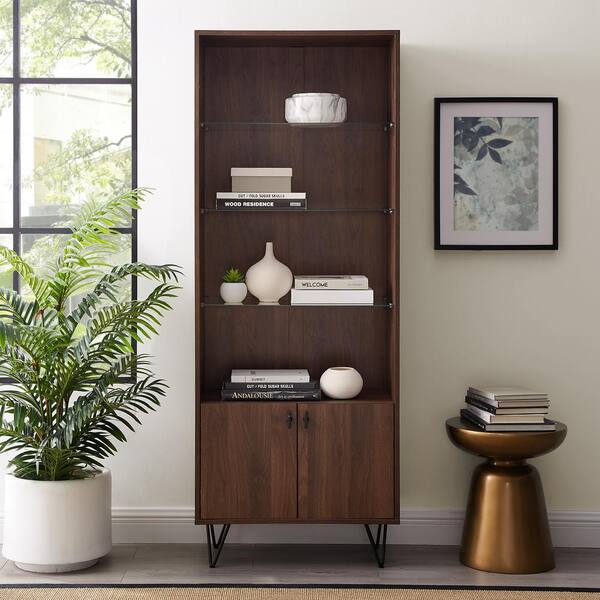 Modern Mid Century White Finish Bookcase Drawer Wood Home Office Study 68" Tall 