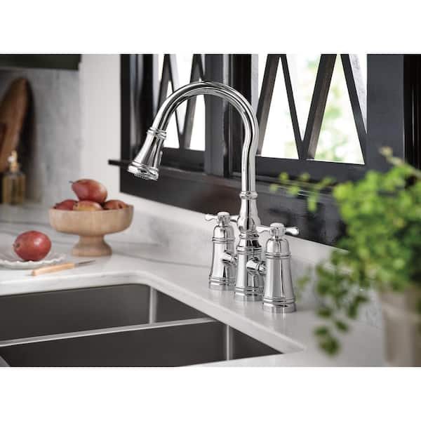 Weymouth 2-Handle High-Arc Bridge Kitchen Faucet with Power Boost in Polished Chrome
