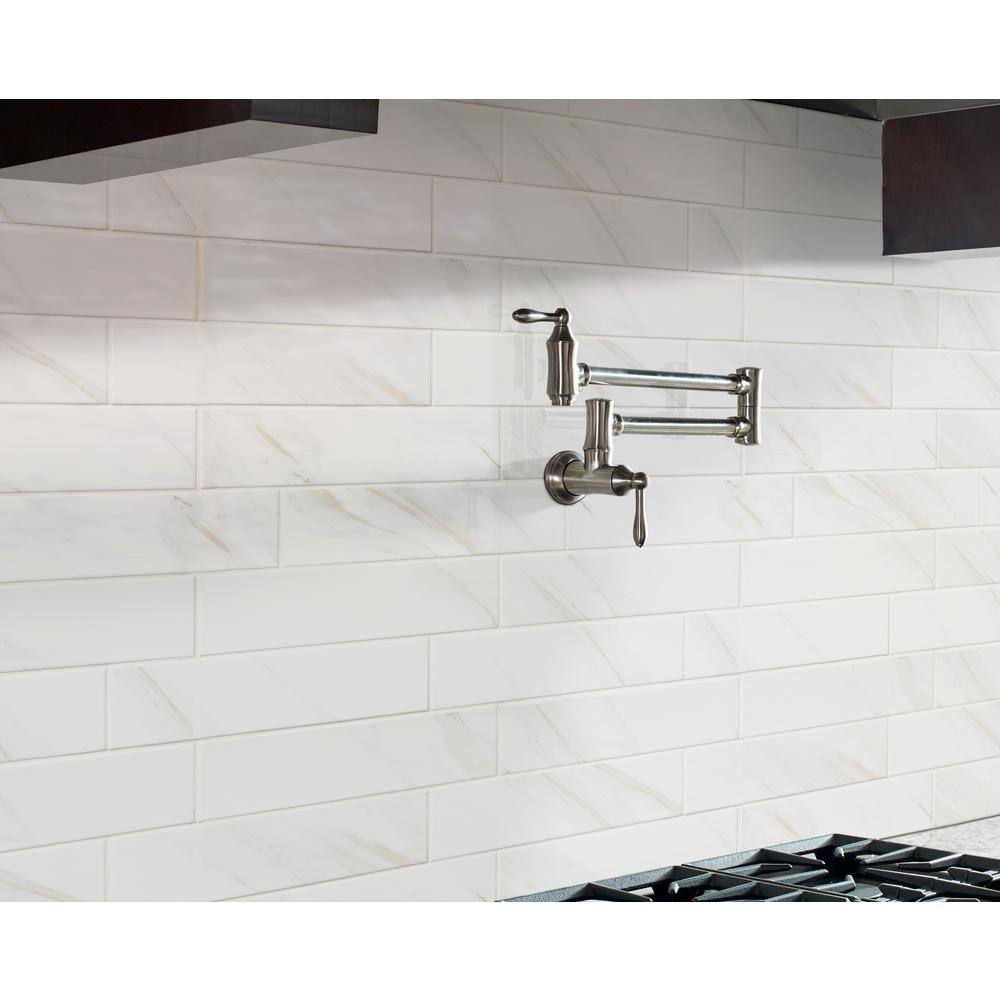 Buy Classique White Calacatta Beveled 4 in. x 16 in. Glossy Wall ...