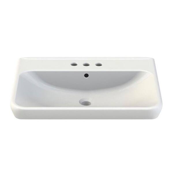 Nameeks Belo Wall Mounted Vessel Bathroom Sink in White with 3 Faucet Holes Nameeks Belo Wall Mounted Vessel Bathroom Sink in White with 3 Faucet Holes