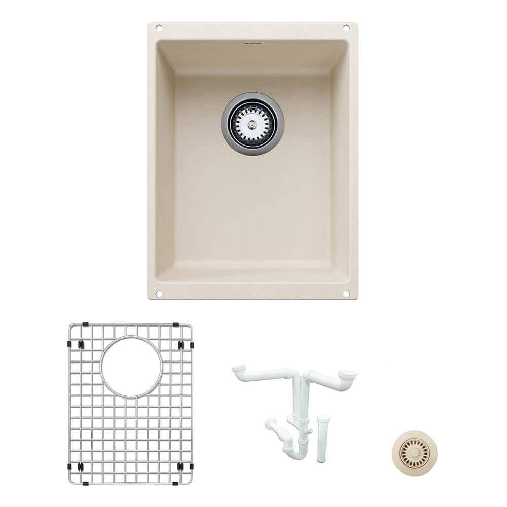 Precis Granite Composite 13.75 in. Undermount Bar Sink Kit in Soft White wi
