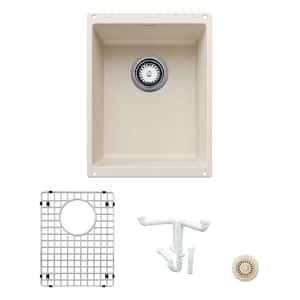 Precis Granite Composite 13.75 in. Undermount Bar Sink Kit in Soft White with Accessories