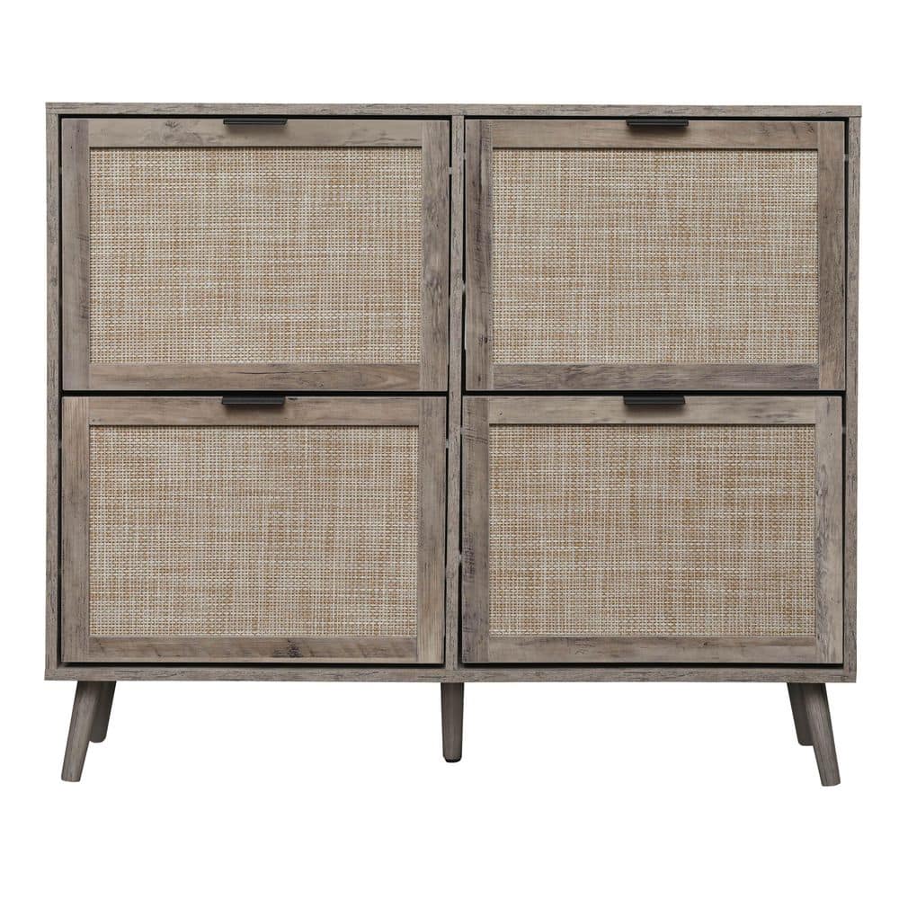 35.79 in. H x 41.34 in. W Gray Wood Freestanding Modern Shoe Storage Cabine