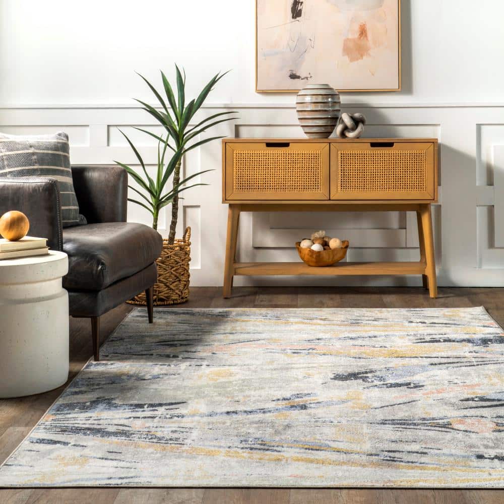 Abstract Multicolor Machine Washable Indoor Area Rug