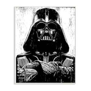 10 in. x 15 in. "Black and White Star Wars Darth Vader Distressed Wood Etching" by Artist Neil Shigley Wood Wall Art