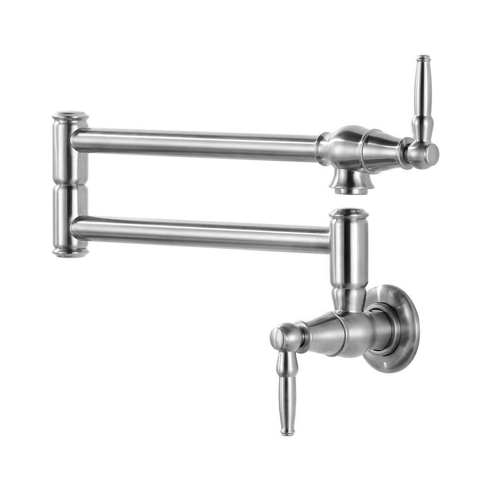 Wall Mounted Pot Filler 2-Handles Kitchen Faucet with 360° Spout Swivel in Brushed Nickel price history on PriceWatchPro