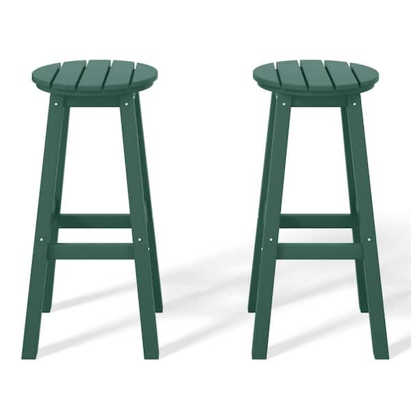 Laguna 29 in. HDPE Plastic All Weather Backless Round Seat Bar Height Outdoor Bar Stool in Dark Green (Set of 2)