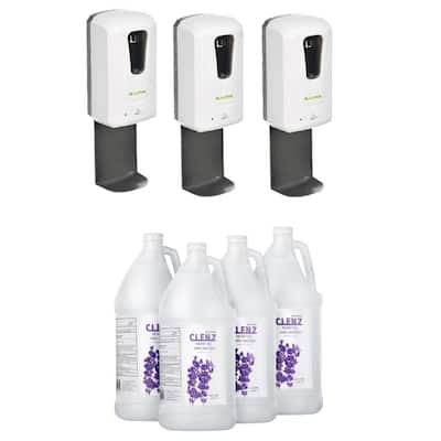 1200 ml Automatic Wall Mount 3-Piece Sanitizer Dispenser with Drip Tray and with Case of 1 Gal. Gel Sanitizer