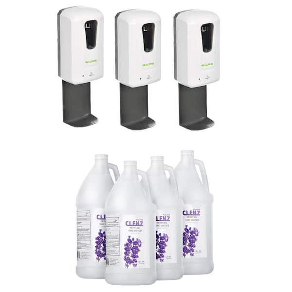1200 Ml Automatic Wall Mount 3 Piece Sanitizer Dispenser With Drip Tray And Case Of 1 Gal Gel - Wall Mounted Automatic Hand Sanitizer Dispenser With Drip Tray