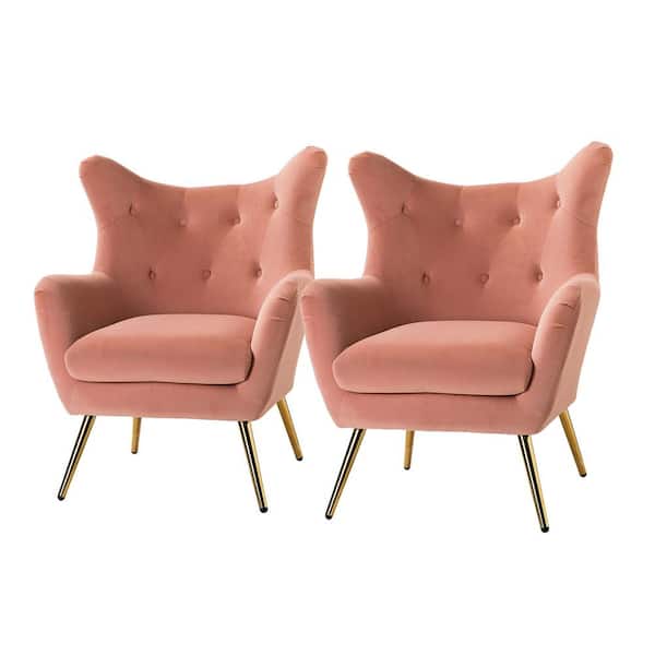 JAYDEN CREATION Jacob Golden Leg Pink Wingback Chair with Tufted Back (Set of 2)