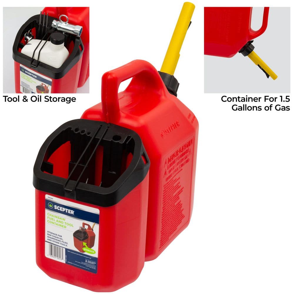 Scepter 1.5 Gal. Gas Can with Chainsaw Tool Storage Compartment