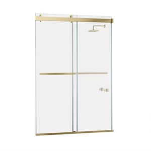 Spezia 60 in. W x 76 in. H Double Sliding Seimi-Frameless Shower Door in Brushed Gold with Clear Glass