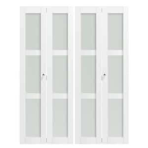 60 in x 80 in (Double 30'' Doors)Three Frosted Glass Panel Bi-Fold Interior Door, with MDF & Water-Proof PVC Covering