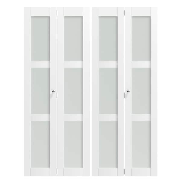 TENONER 60 in x 80 in (Double 30'' Doors)Three Frosted Glass Panel Bi-Fold Interior Door, with MDF & Water-Proof PVC Covering