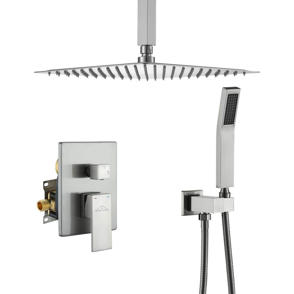 1-Spray Patterns with 2.5 GPM 12 in. Ceiling Mount Dual Shower Heads with P