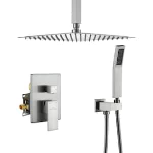 1-Spray Patterns with 2.5 GPM 12 in. Ceiling Mount Dual Shower Heads with Pressure Balance Valve in Brushed Nickel