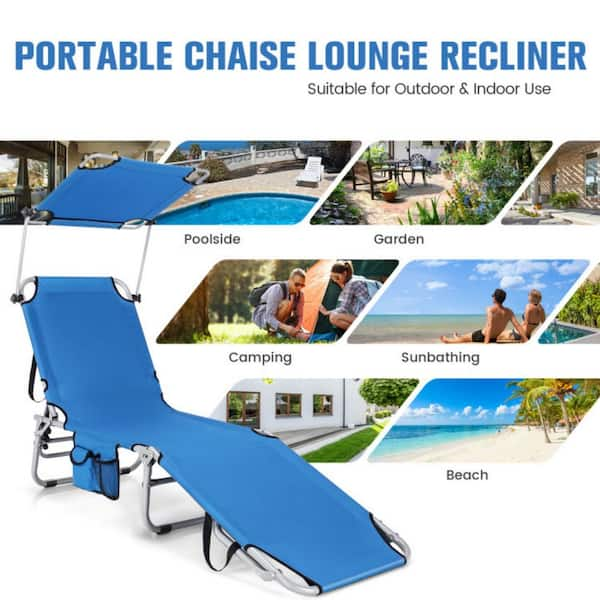 Adjustable Sunlounger Patio Chaise Outdoor Lounge Chair Shade in Navy with Canopy