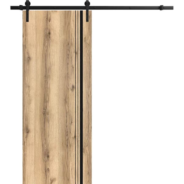 30 in. x 80 in. 1 Panel Oak Solid Wood with Honeycomb Sliding Barn Door with Hardware Kit