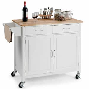 Modern White Kitchen Cart with Natural Wood Top