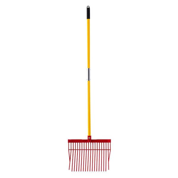 Handle Length 49.21 in. Garden Fork, 18 Angled Tines, Long Fiberglass Handle, 61 in. Durable Plastic Muck Rake Tool