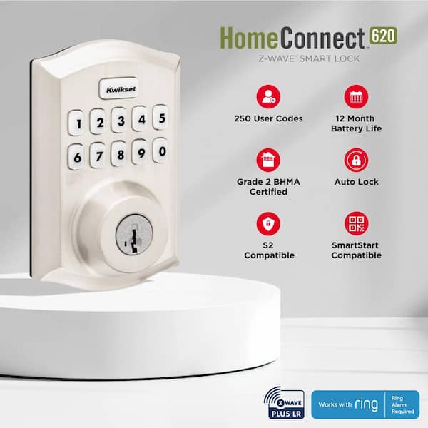 Kwikset HomeConnect 620 Polished Brass Traditional Z-Wave Long