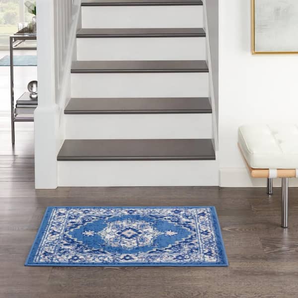 Whimsicle Navy  doormat 2 ft. x 3 ft. Center Medallion Traditional Kitchen Area Rug
