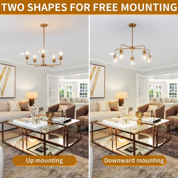 pasentel 28 in. 5‑Light Gold Sputnik Sphere Modern Glass Bubble