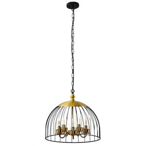 5-Light Black and Gold Dome Pendant Light Chandelier, E12 Base, Stylish Ceiling Fixture for Kitchen or Dining