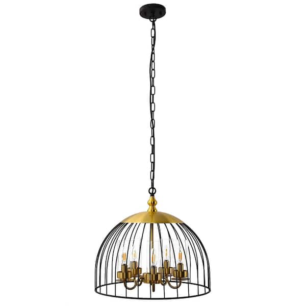 5-Light Black and Gold Dome Pendant Light Chandelier, E12 Base, Stylish Ceiling Fixture for Kitchen or Dining