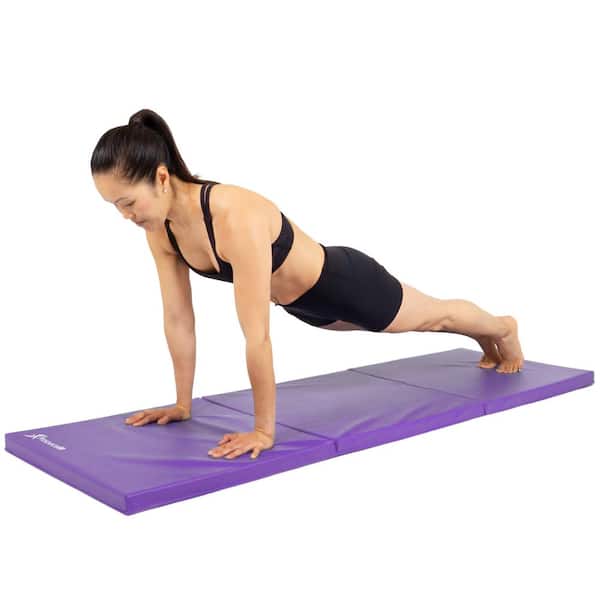 Gymnastics Core Workouts Prosource Fit Tri-Fold Folding Thick Exercise Mat 6’x2’ with Carrying Handles for MMA Purple 