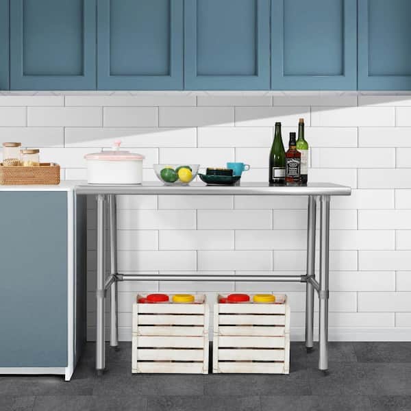 30 in. x 48 in. Stainless Steel Prep and Work Table with Backsplash and Galvanized Legs for Restaurant, Home and Hotel