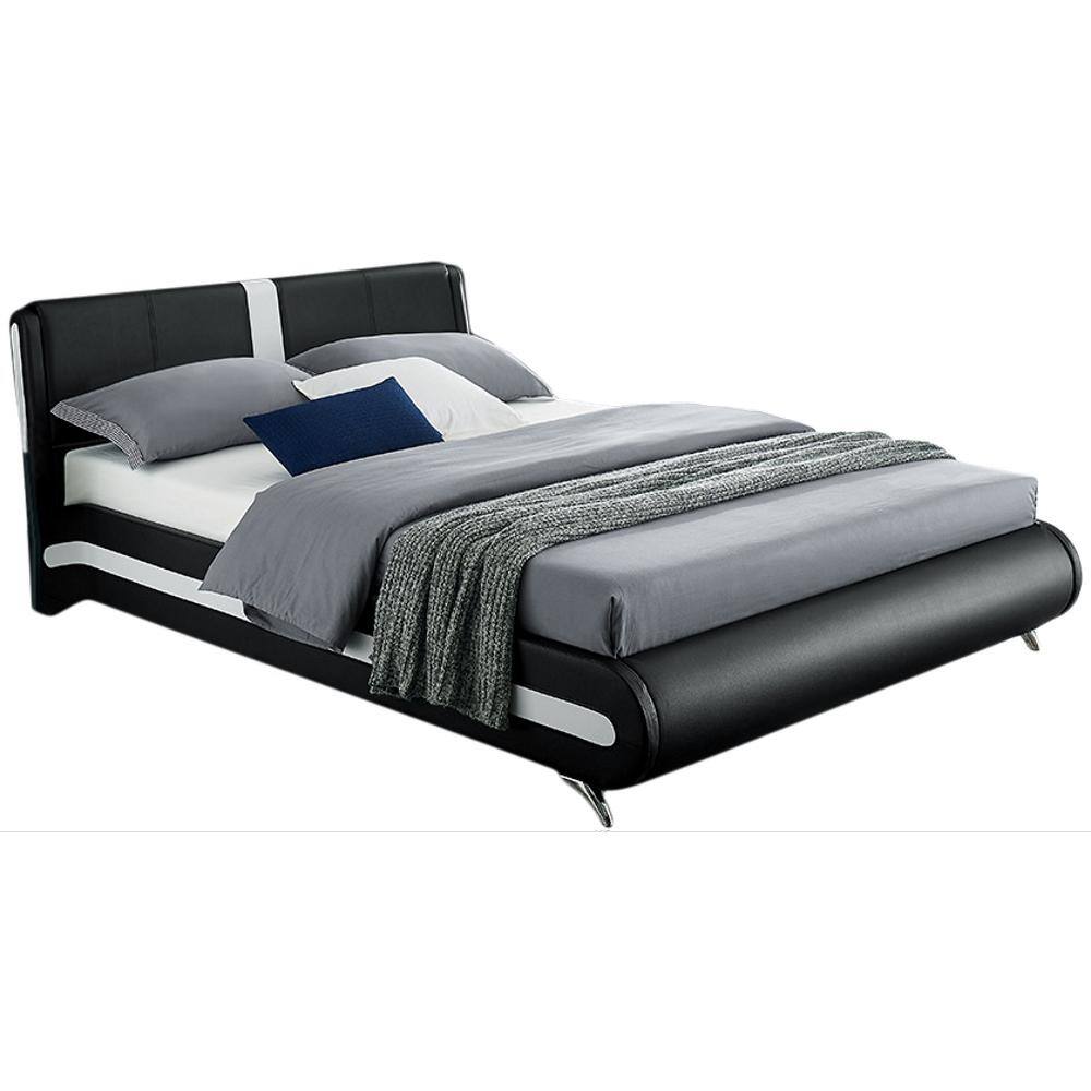 Black Faux Leather Queen Platform Bed with Tufted Headboard