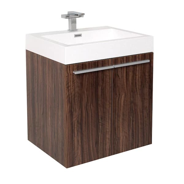 Fresca Alto 23 in. Bath Vanity in Walnut with Acrylic Vanity Top in White with White Basin