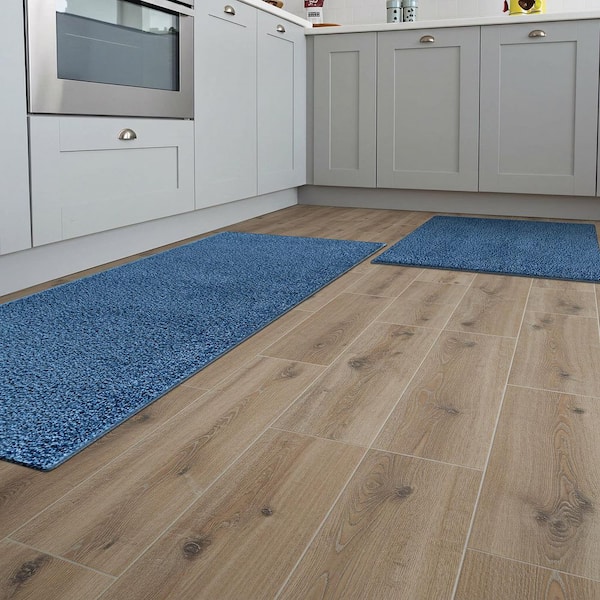 Silky 1 ft. x 2 ft. pieces Blue Solid Non Slip Easy Clean Non Shedding Modern Indoor Area Rug