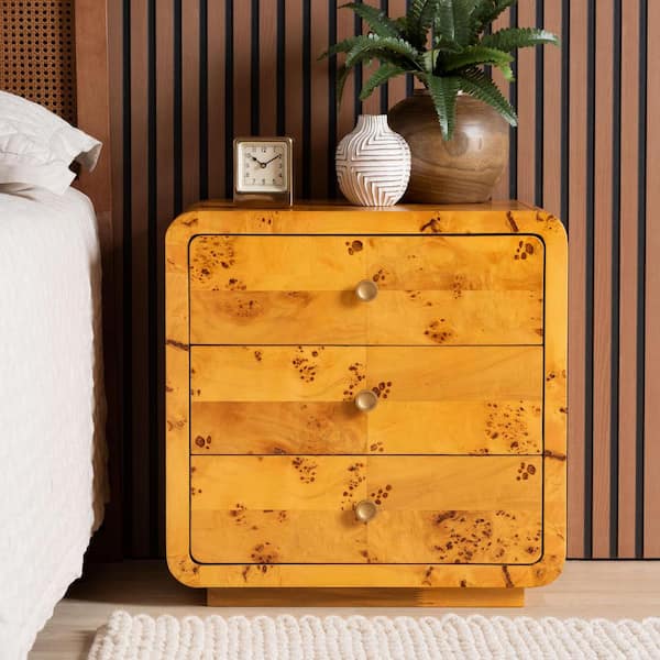 Netra Light Mappa Real Burl 3-Drawer Nightstand