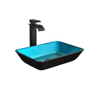 Rectangular Vessel Bathroom Sink Set with Matte Black Single-Handle Single Hole Faucet and Pop Up Drain