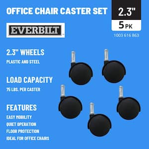 2.3 in. Black Plastic and Steel Twin Wheel Swivel Friction-Grip Stem Office Chair Caster with 75 lb. Load Rating