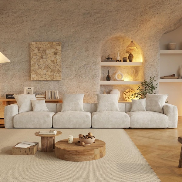 Modern 181 in. Square Arm Corduroy Modular Combination Oversized Large Sectional Sofa with Detachable Covers in Beige
