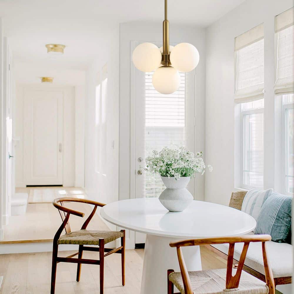 4-Light Brass Modern Cream Glass Globe Chandelier Spherical Pendant Light for Dining Room with No Bulbs Included price history on PriceWatchPro