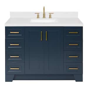 Taylor 48.25 in. W x 22 in. D x 36 in. H Single Sink Freestanding Bath Vanity in Midnight Blue with Carrara Quartz Top