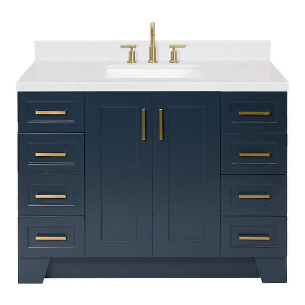 Taylor 48 in. Single Sink Freestanding Bathroom Vanity in Midnight Blue with Carrara White Quartz Top